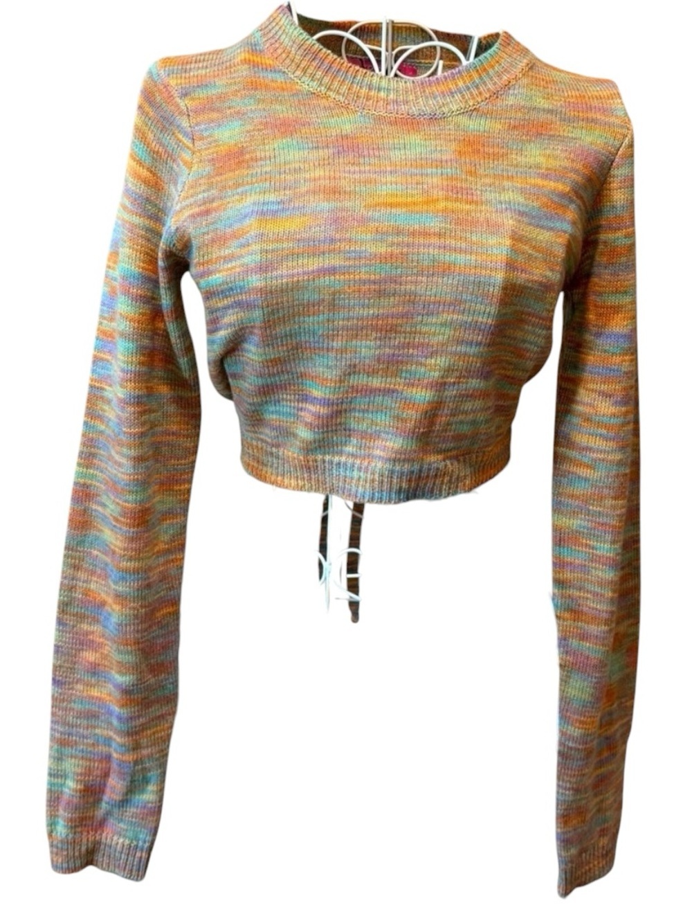 Edikted Knit Sweater Cropped Multicolor Space Dye Open Back Large